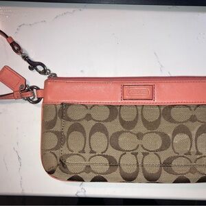 Coach Pink and Brown Signature Clutch